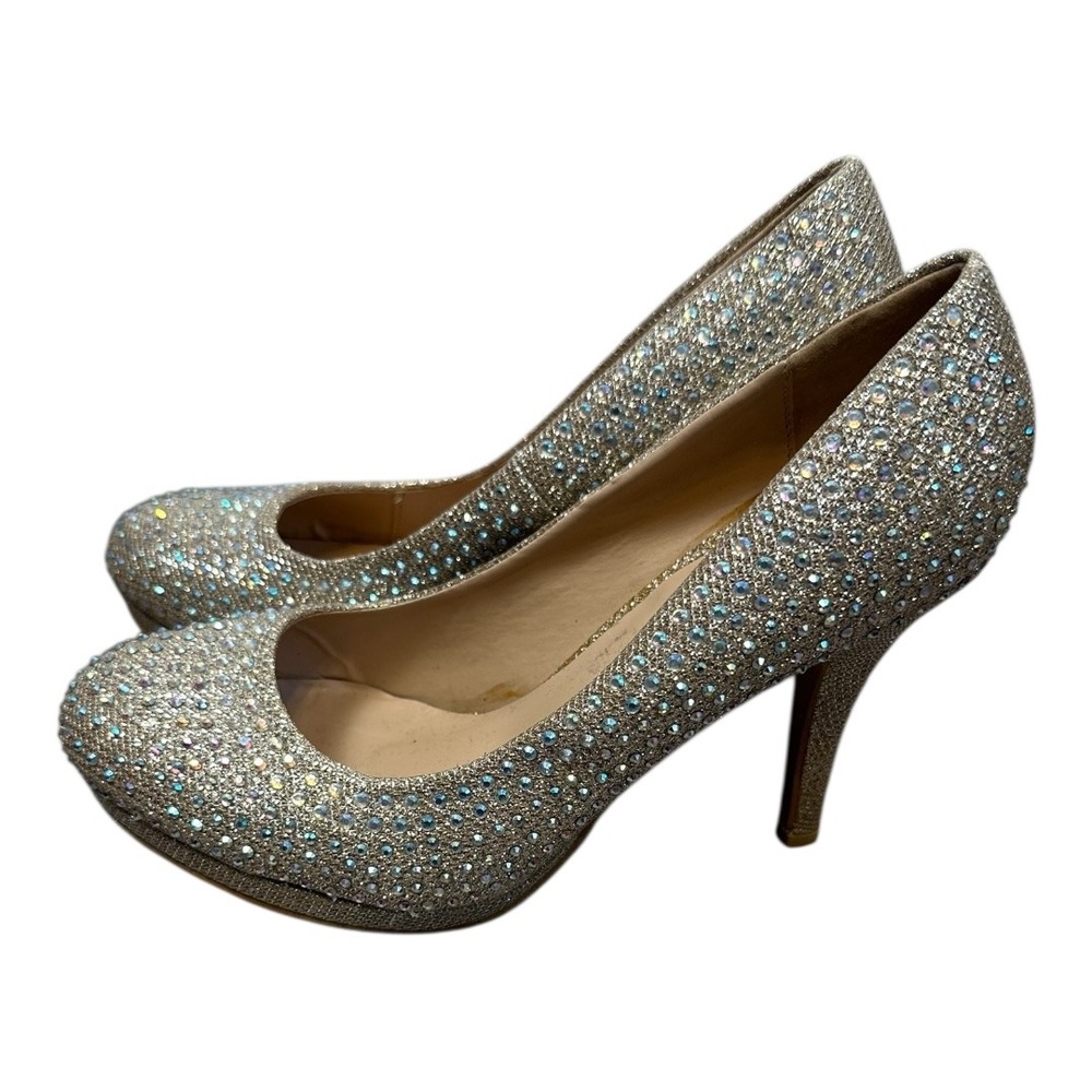 Bella Luna Gold Rhinestone Glitter Stiletto Pumps Evening Heels Womens 8